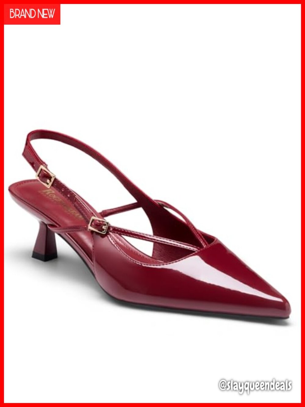 Patent Vegan Leather Kitten Heel Slingback Pumps with Latex Insole